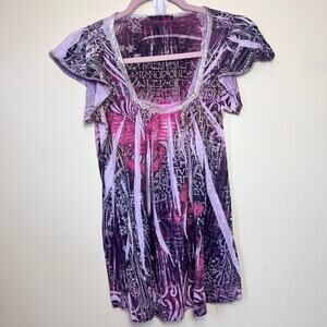 Y2K Casual Freedom Top Small Short Sleeve Pink Shirt Grunge Emo Alternative